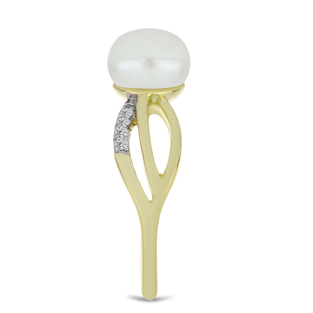 Pozlátený Strieborný Prsteň s Bielou Sladkovodnou Perlou a Bielym Topásom