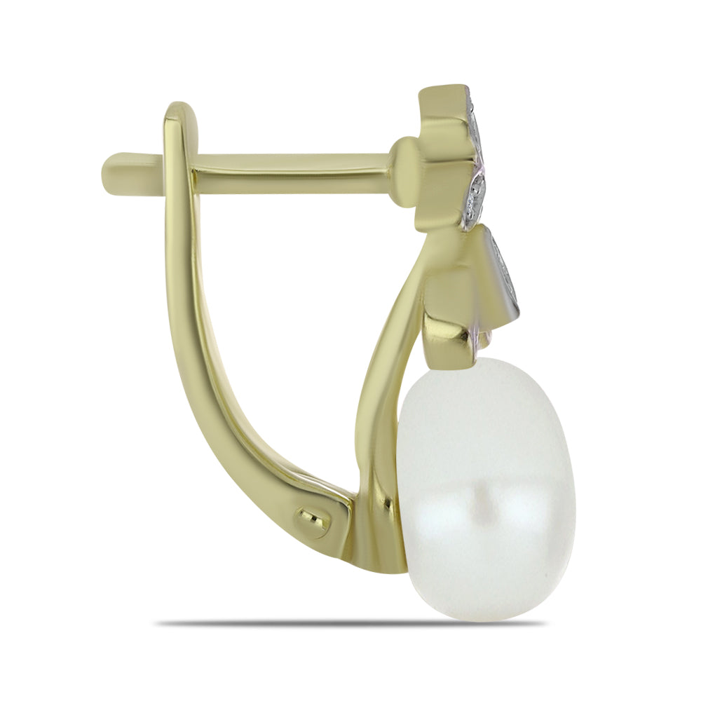 Pozlátené Strieborné Náušnice s Bielou Sladkovodnou Perlou a Bielym Topásom