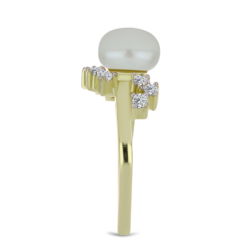 Pozlátený Strieborný Prsteň s Bielou Sladkovodnou Perlou a Bielym Topásom