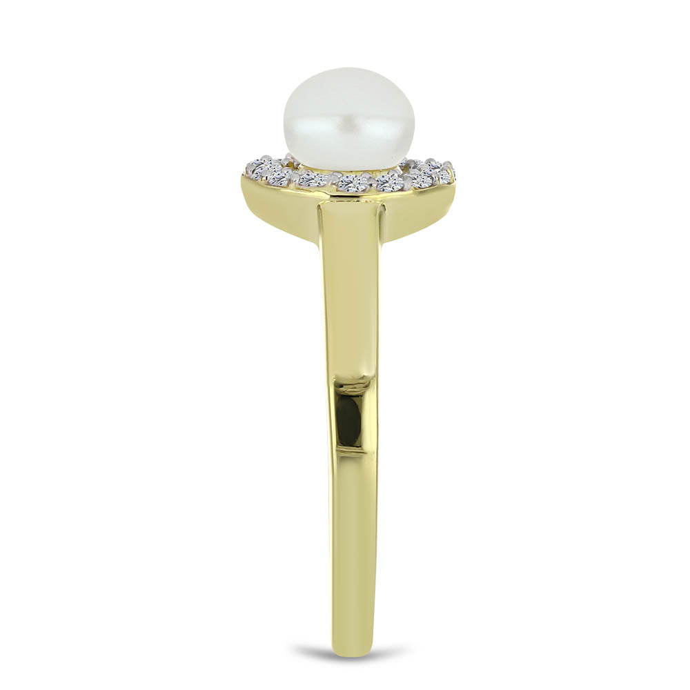 Pozlátený Strieborný Prsteň s Bielou Sladkovodnou Perlou a Bielym Topásom