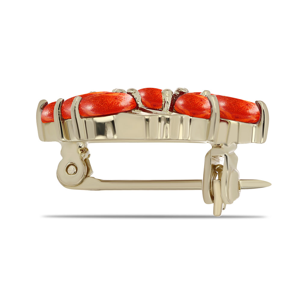 Pozlátený Strieborný Brošňa s Červeným Hubovitým Koralom