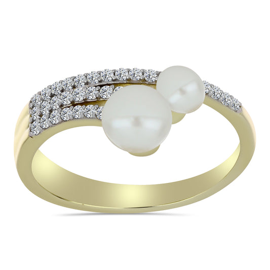 Pozlátený Strieborný Prsteň s Bielou Sladkovodnou Perlou a Bielym Topásom