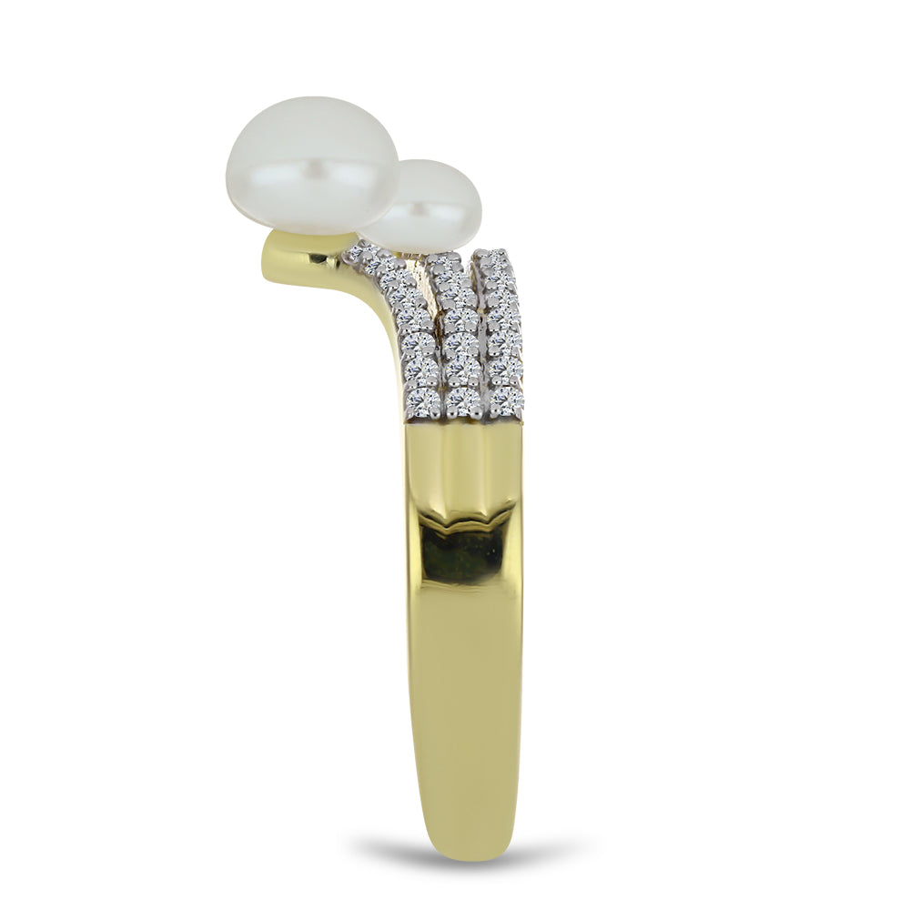 Pozlátený Strieborný Prsteň s Bielou Sladkovodnou Perlou a Bielym Topásom