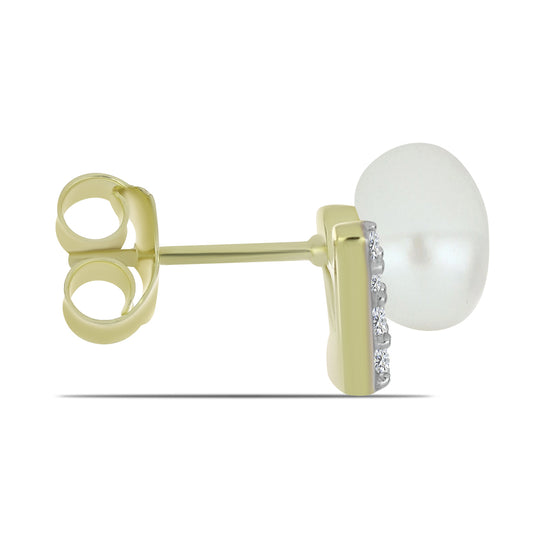 Pozlátené Strieborné Náušnice s Bielou Sladkovodnou Perlou a Bielym Topásom