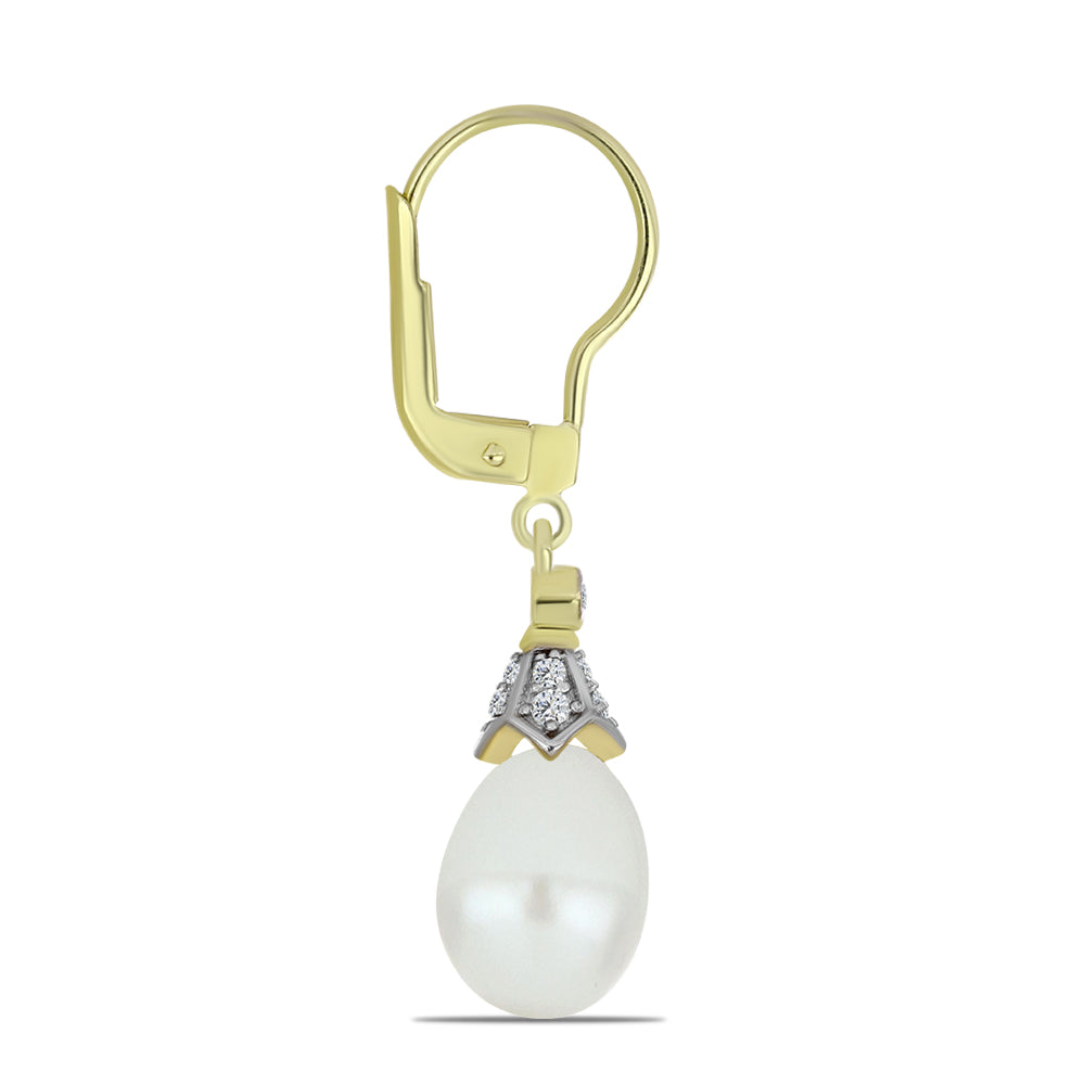 Pozlátené Strieborné Náušnice s Bielou Sladkovodnou Perlou a Bielym Topásom