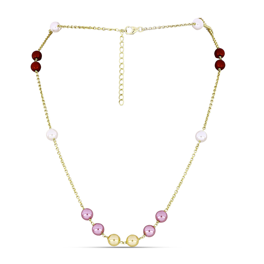 Pozlátený Strieborný Náhrdelník s Bielou Sladkovodnou Perlou a Broskyňovou Sladkovodnou Perlou