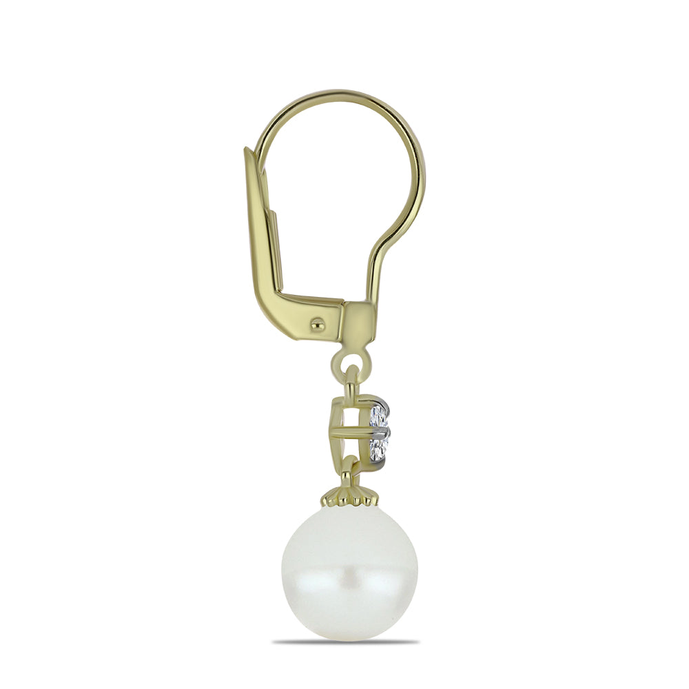 Pozlátené Strieborné Náušnice s Bielou Sladkovodnou Perlou a Bielym Topásom