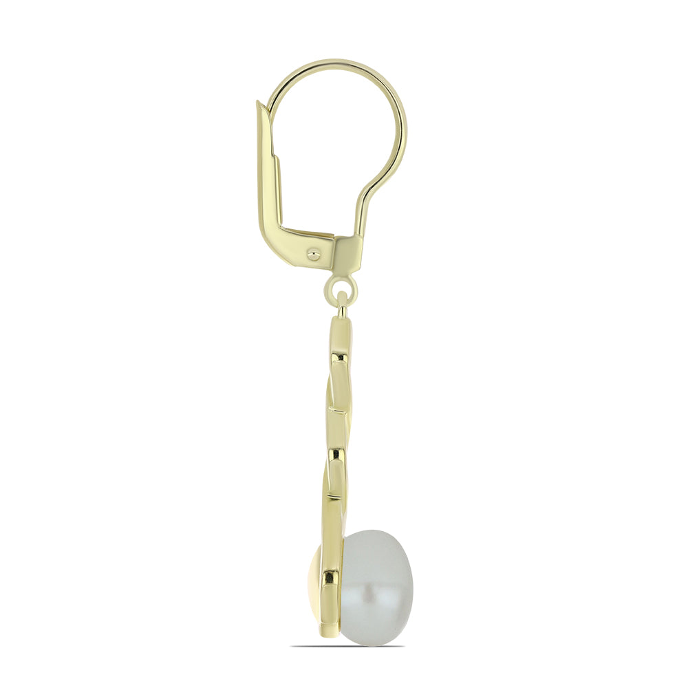 Pozlátené Strieborné Náušnice s Bielou Sladkovodnou Perlou