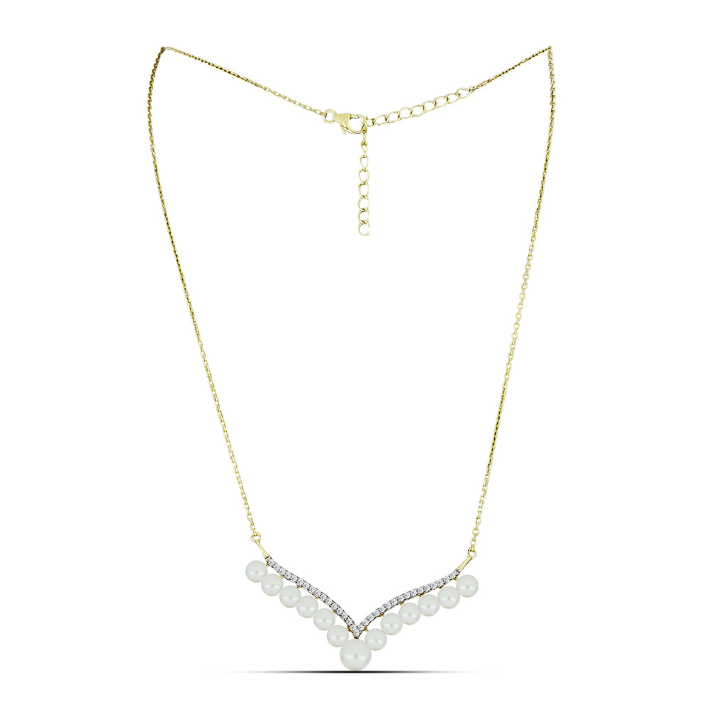 Pozlátený Strieborný Náhrdelník s Bielou Sladkovodnou Perlou a Bielym Topásom