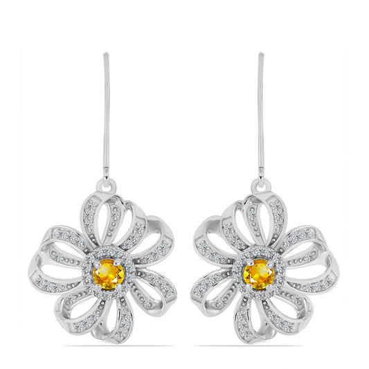 Strieborné Náušnice s Uralským Citrínom a Bielym Topásom