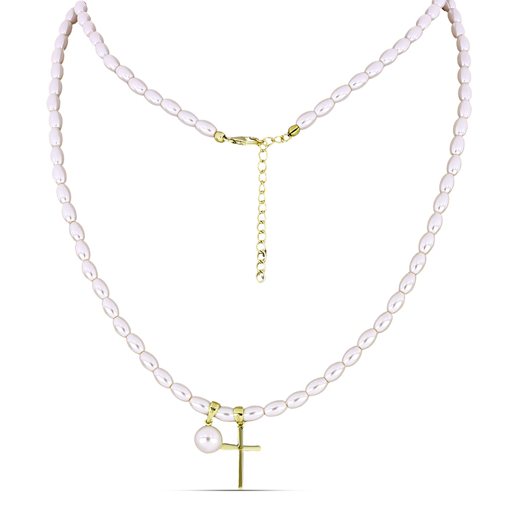 Pozlátený Strieborný Náhrdelník s Bielou Sladkovodnou Perlou