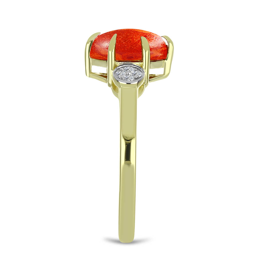 Pozlátený Strieborný Prsteň s Červeným Hubovitým Koralom a Bielym Topásom