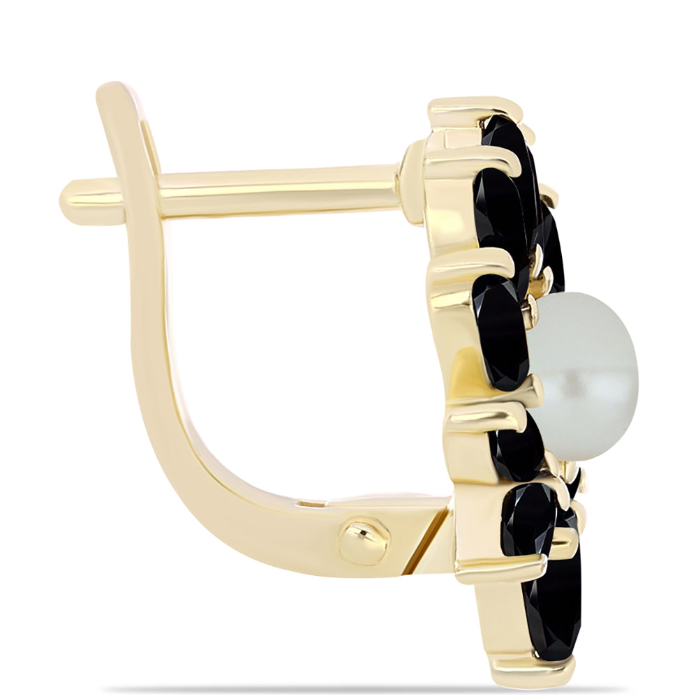 Pozlátené Strieborné Náušnice s so Sladkovodnou perlou v podobe Tahitskej zelenej ilúzie a Čiernym Ónyxom