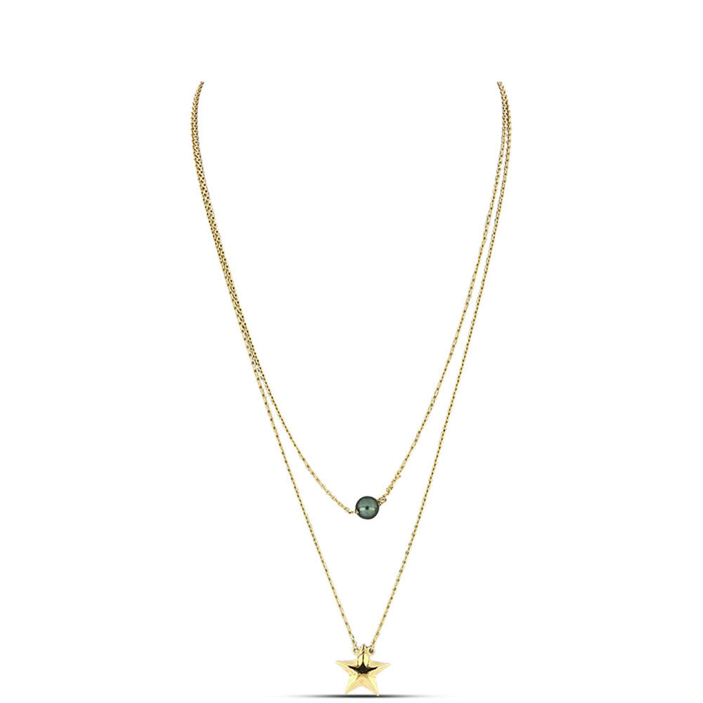 Pozlátený Strieborný Náhrdelník s so Sladkovodnou perlou v podobe Tahitskej zelenej ilúzie