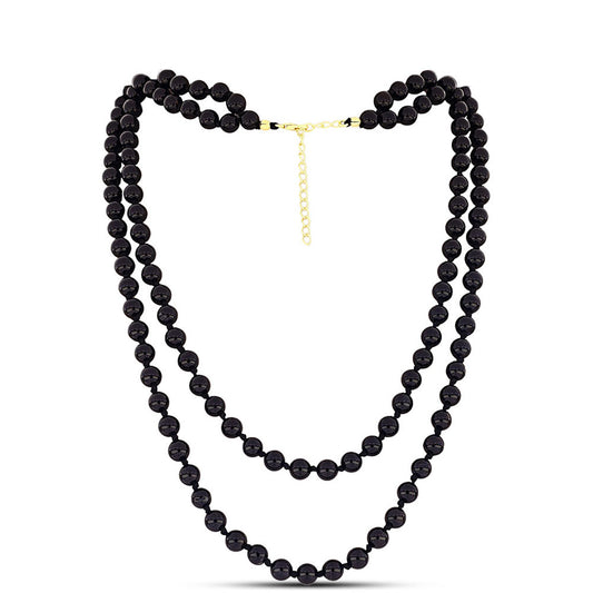 Pozlátený Strieborný Náhrdelník s Čiernym Ónyxom