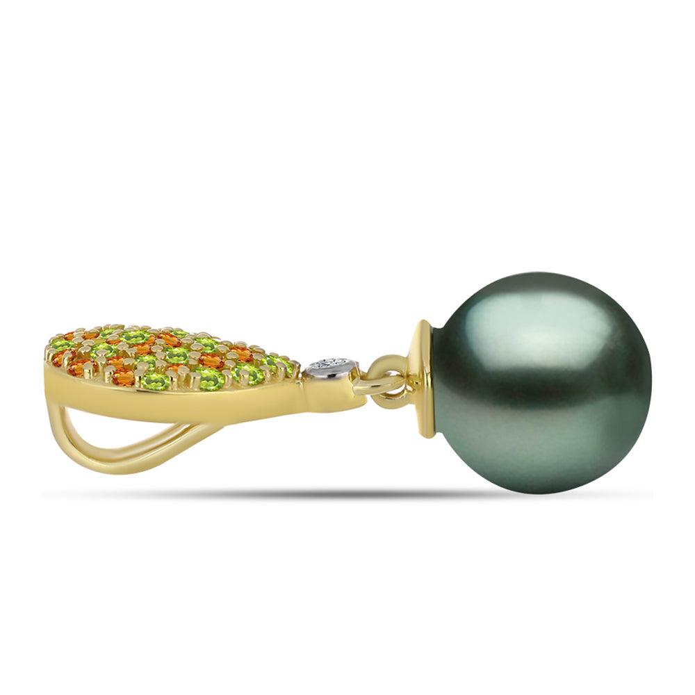 Pozlátený Strieborný Prívesok s so Sladkovodnou perlou v podobe Tahitskej zelenej ilúzie a Uralským Citrínom