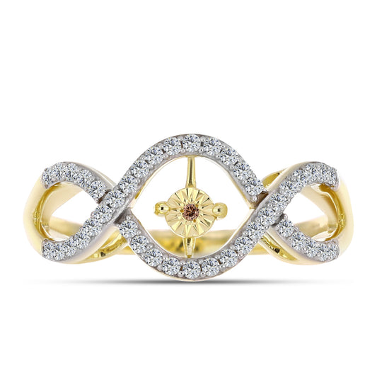 Pozlátený Strieborný Prsteň s Koňakovým Diamantom a Bielym Topásom