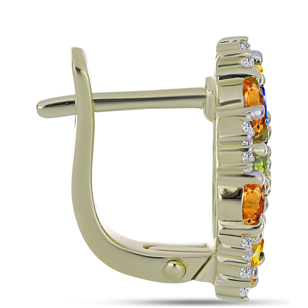 Pozlátené Strieborné Náušnice s Dúhovým Zafírom a Bielym Topásom