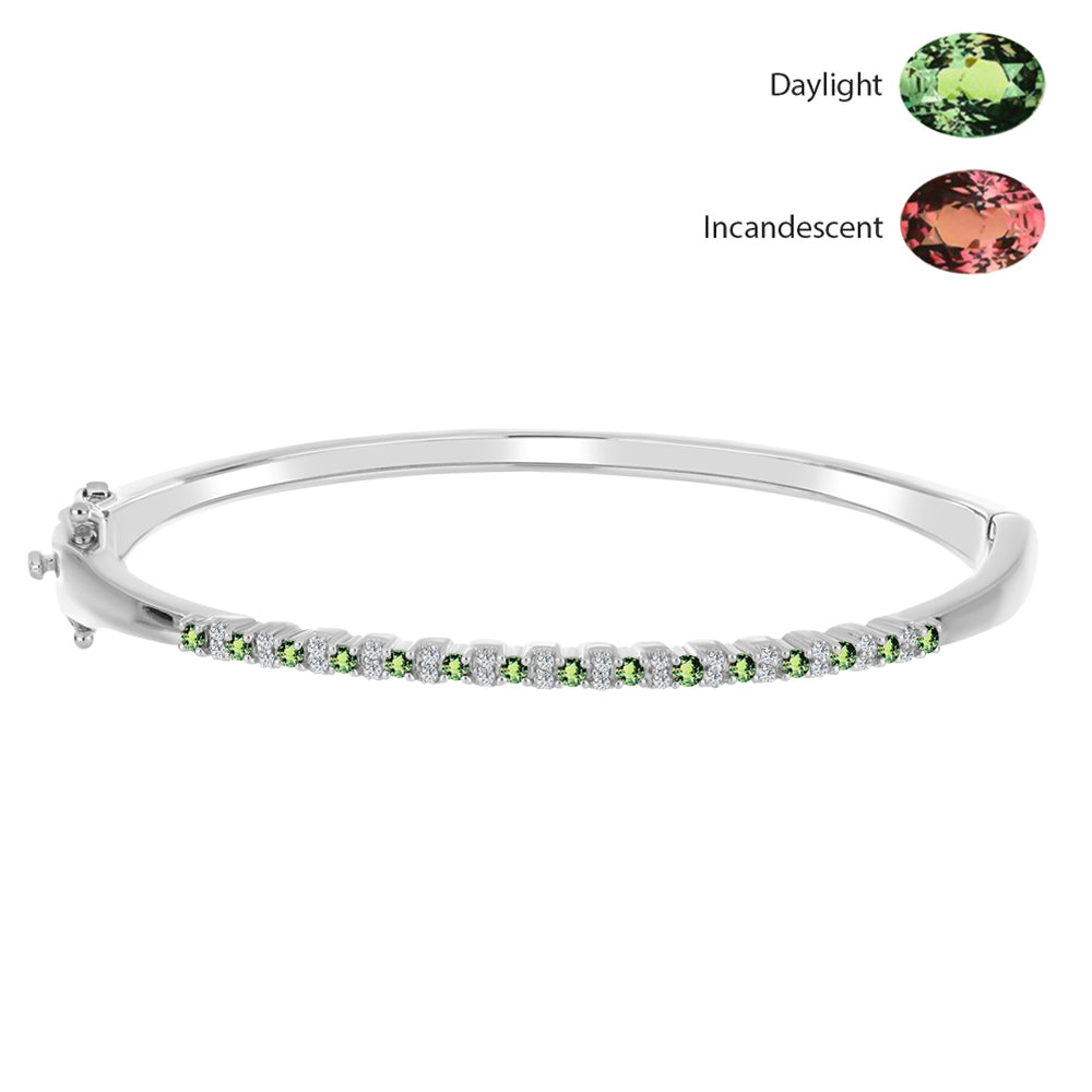 Strieborný Náramok s Prírodným Alexsandritom a Bielym Topásom