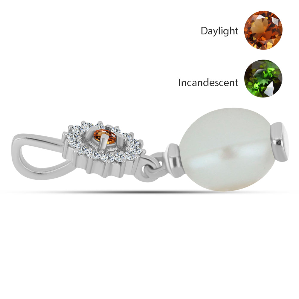 Strieborný Prívesok s Certifikovaný Anatólskym zultanitom pestovaný v laboratóriu a so Sladkovodnou Bielou Perlou