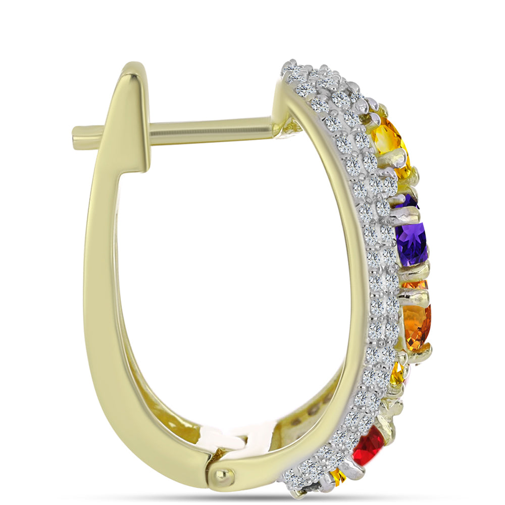 Pozlátené Strieborné Náušnice s Dúhovým Zafírom a Bielym Topásom