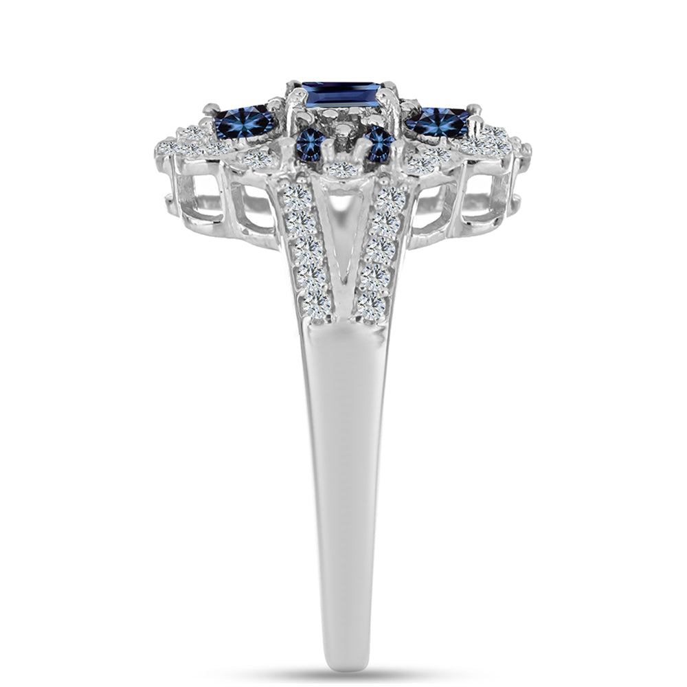 Strieborný Prsteň s "Cisársky fialový" moissanitom a Bielym Topásom