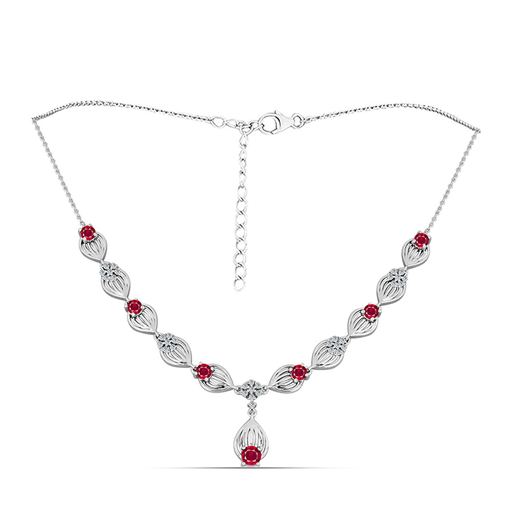 Strieborný Náhrdelník s Madagaskarským Rubínom a Bielym Topásom