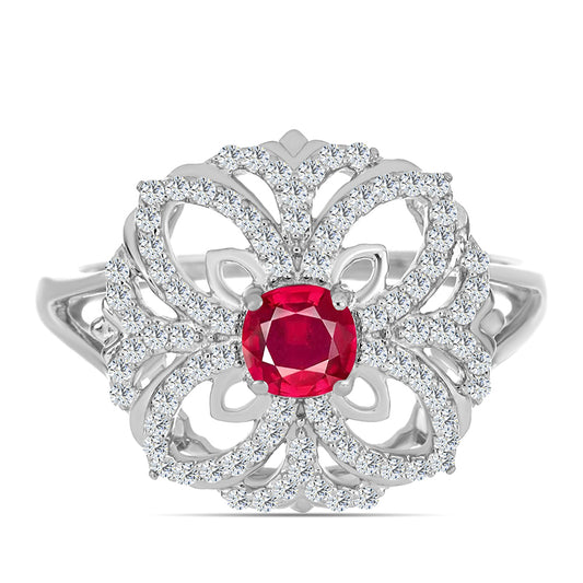 Strieborný Prsteň s Madagaskarským Rubínom a Bielym Topásom