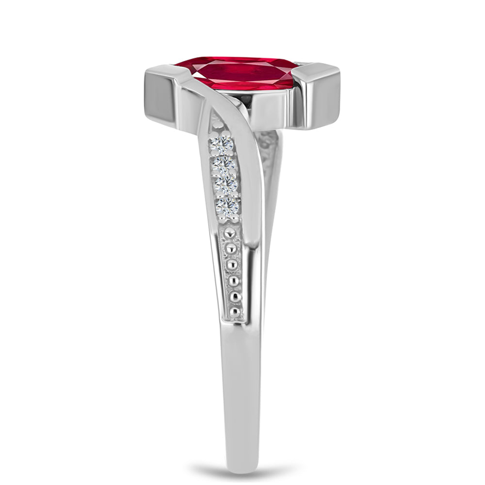 Strieborný Prsteň s Madagaskarským Rubínom a Bielym Topásom