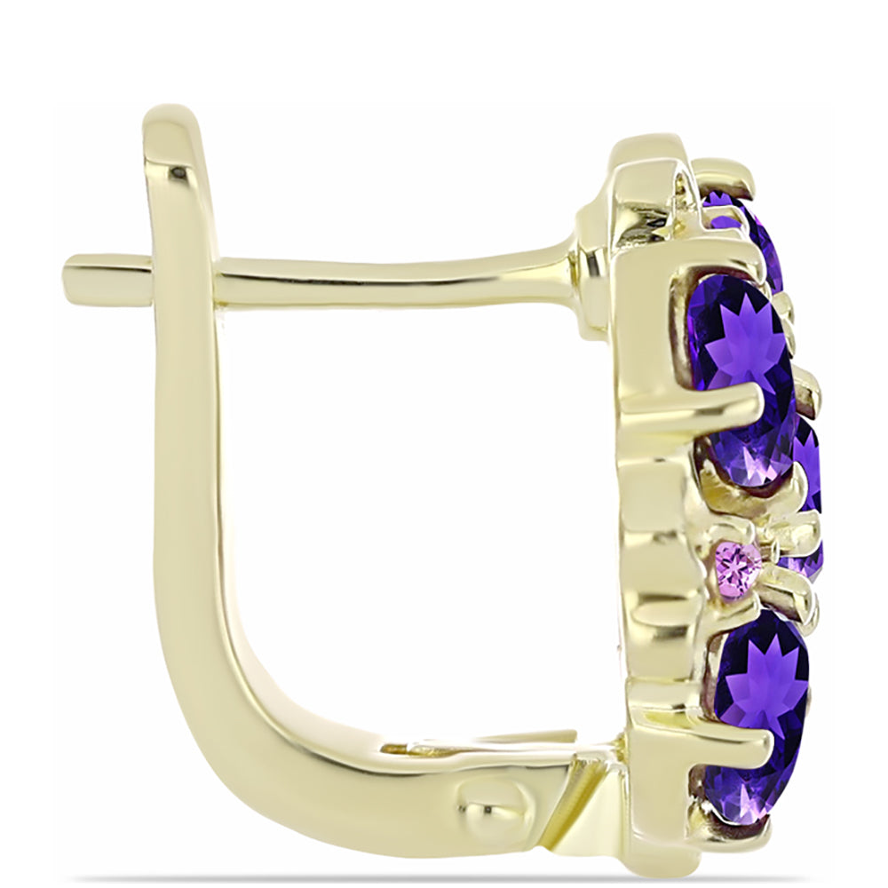 Pozlátené Strieborné Náušnice s Marockým Ametystom a Brazílskym Ametystom