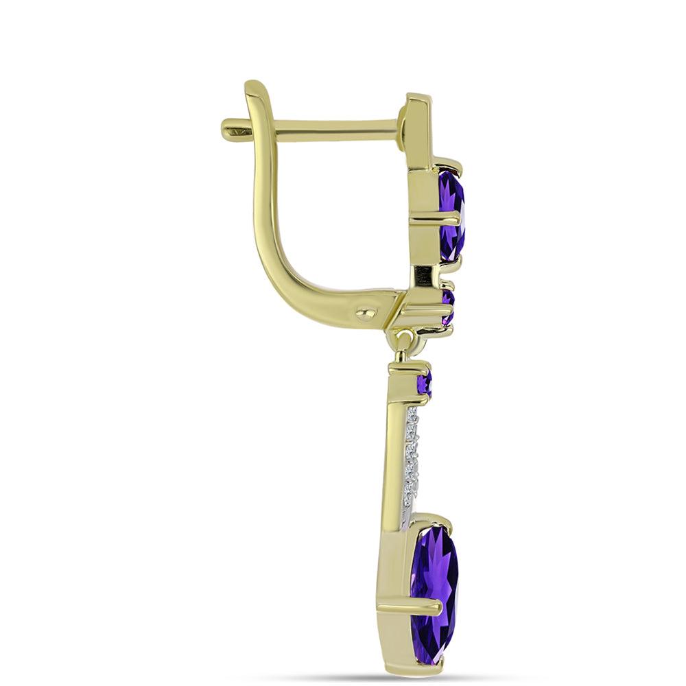 Pozlátené Strieborné Náušnice s Marockým Ametystom a Bielym Topásom