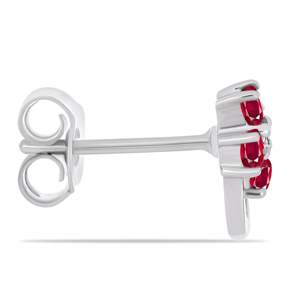 Strieborné Náušnice s Madagaskarským Rubínom a Bielym Topásom
