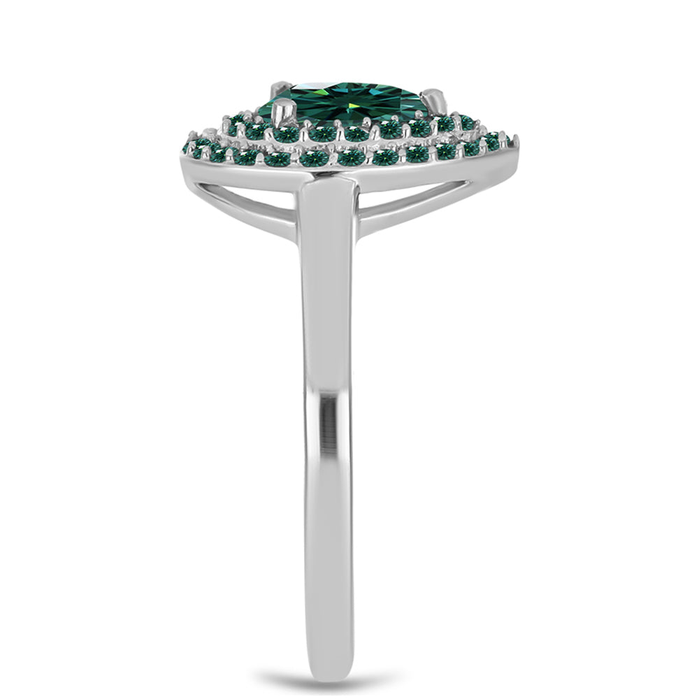 Strieborný Prsteň s Zelenkavý morsky modrý Moissanitom