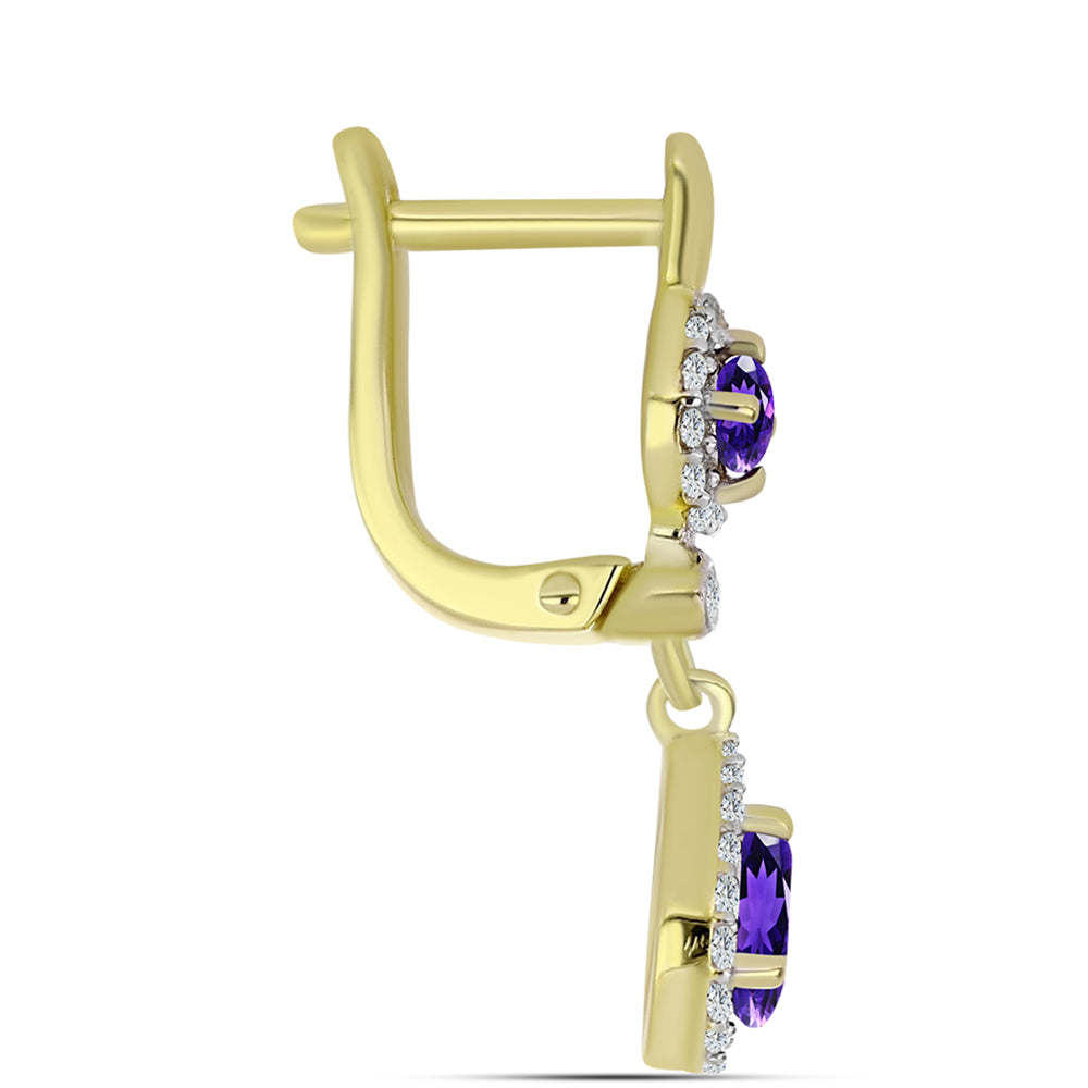 Pozlátené Strieborné Náušnice s Marockým Ametystom a Bielym Topásom