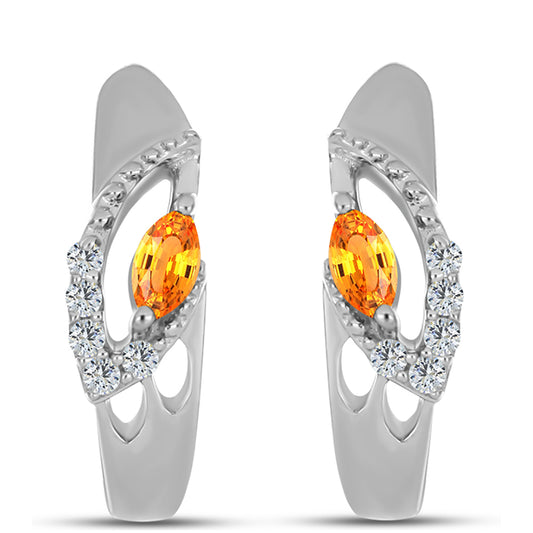 Strieborné Náušnice s Padparadscha Zafírom a Bielym Topásom