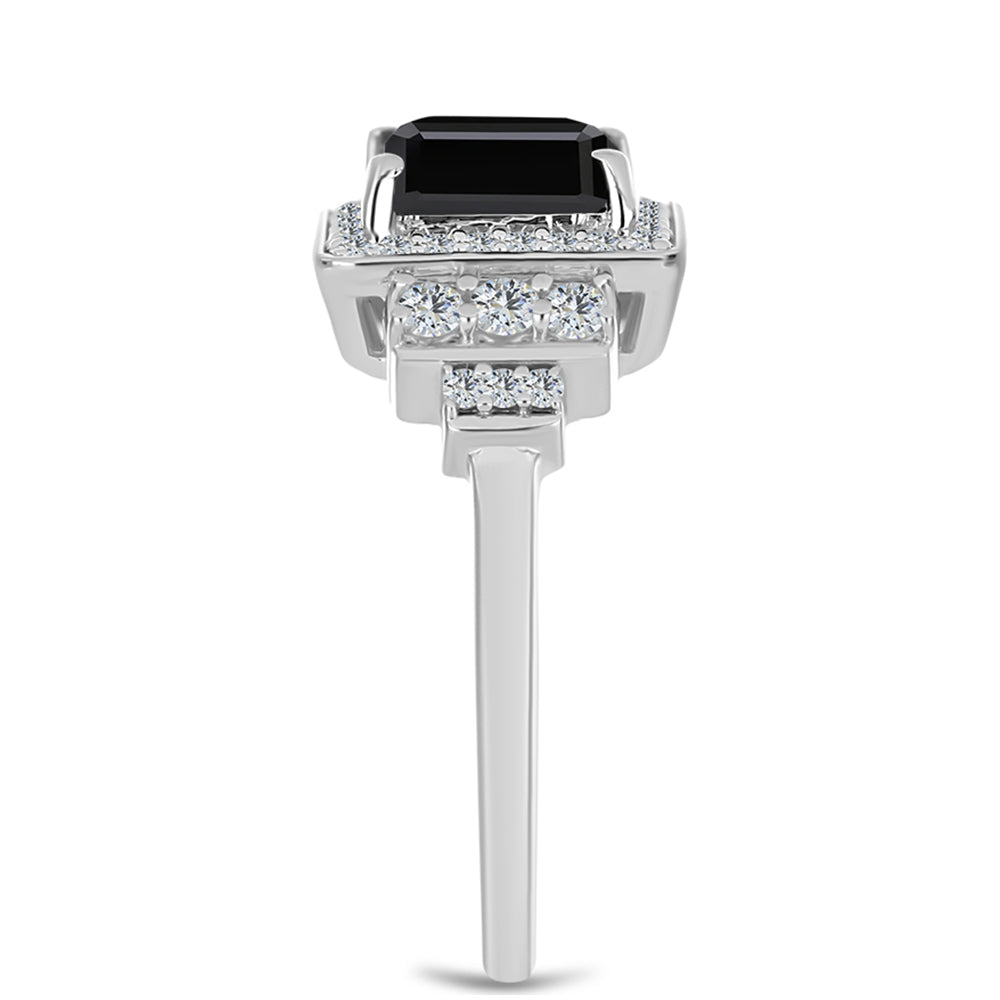 Strieborný Prsteň s Obsidianom a Bielym Topásom