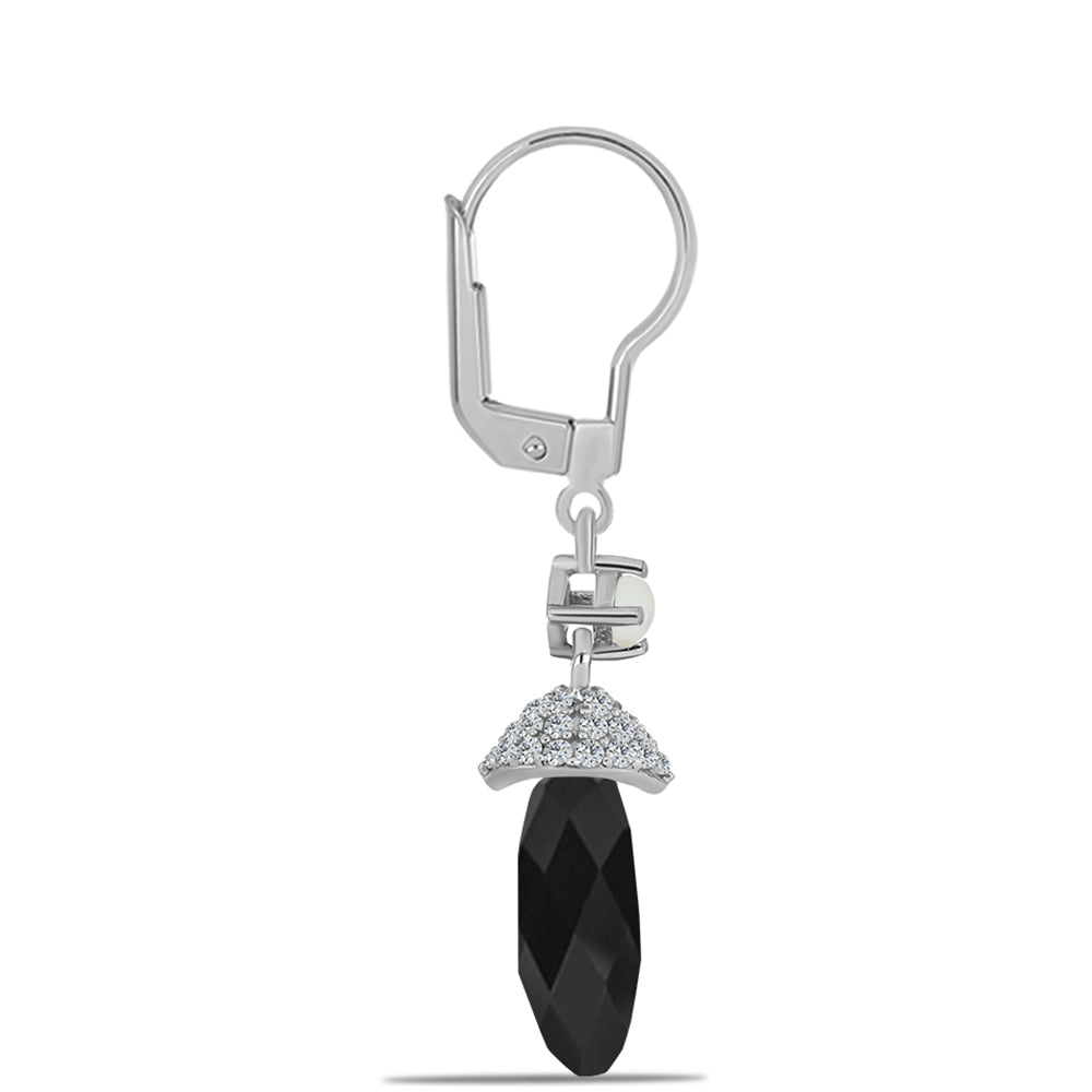 Strieborné Náušnice s Obsidianom a Bielou Sladkovodnou Perlou