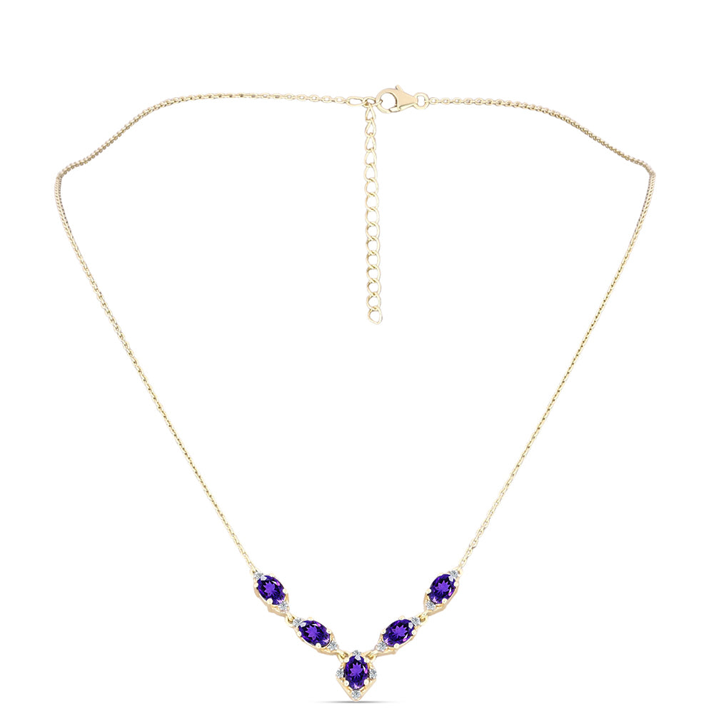 Pozlátený Strieborný Náhrdelník s Marockým Ametystom a Bielym Topásom