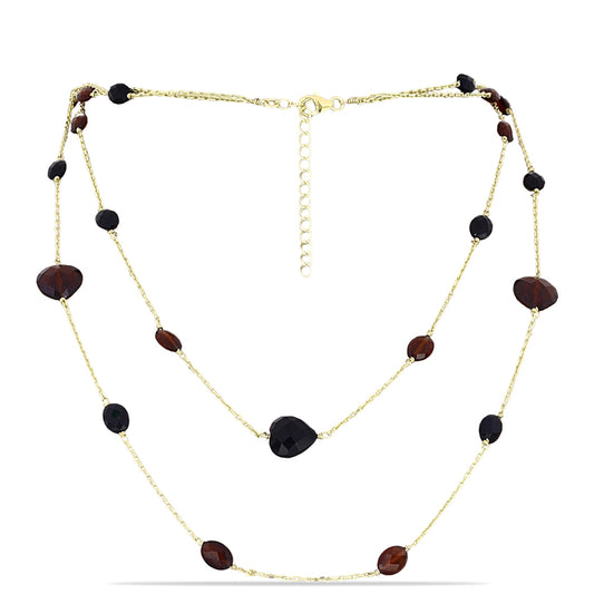 Pozlátený Strieborný Náhrdelník s Bartonským Granátom a Čiernym Ónyxom