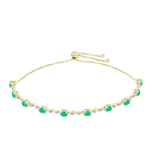 Pozlátený Strieborný Náramok s Kolumbijským Smaragdom a Bielym Diamantom