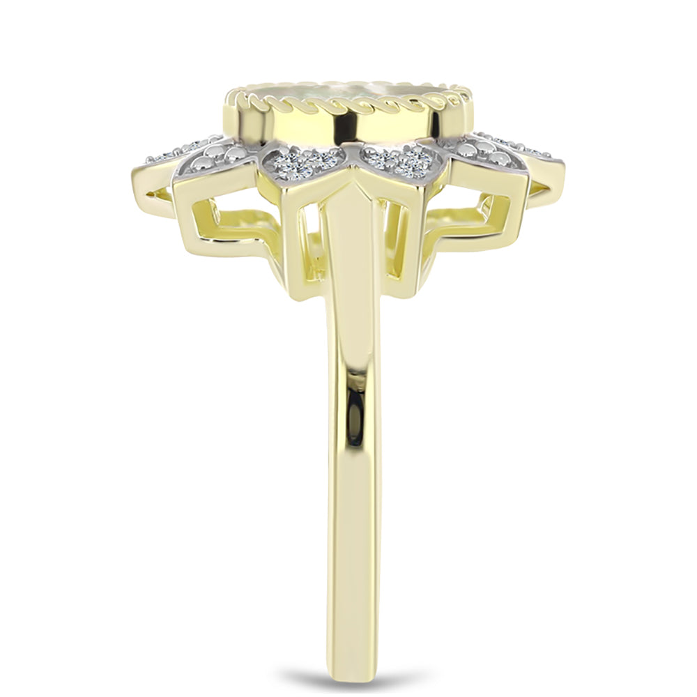 Pozlátený Strieborný Prsteň s Lastúrou a Bielym Topásom