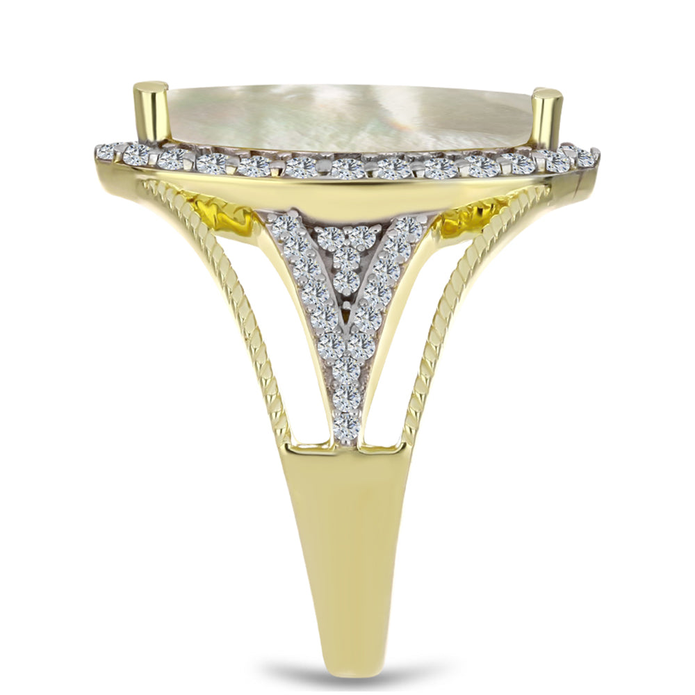 Pozlátený Strieborný Prsteň s Lastúrou a Bielym Topásom