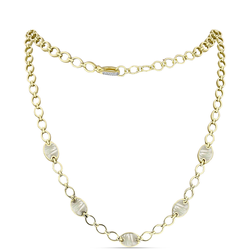 Pozlátený Strieborný Náhrdelník s Lastúrou a Bielym Topásom