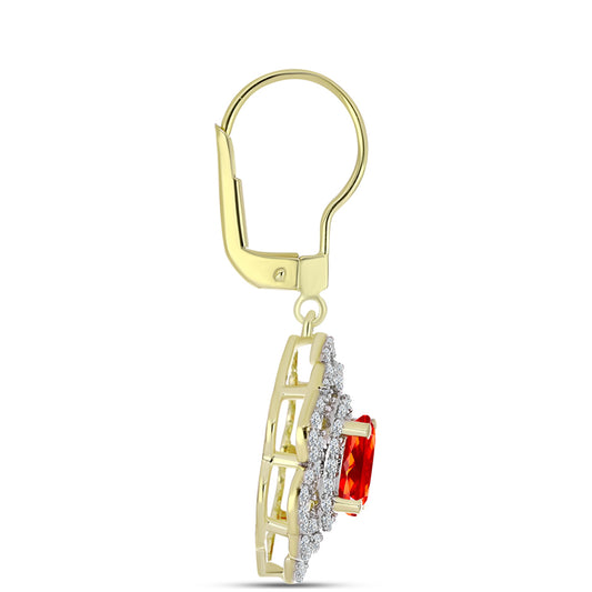 Pozlátené Strieborné Náušnice s Etiópskym Červeným Opálom z Lega Dembi a Bielym Topásom