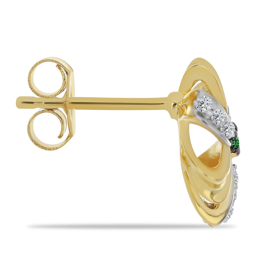 Pozlátené Strieborné Náušnice s so Zeleným Diamantom a Bielym Zirkónom