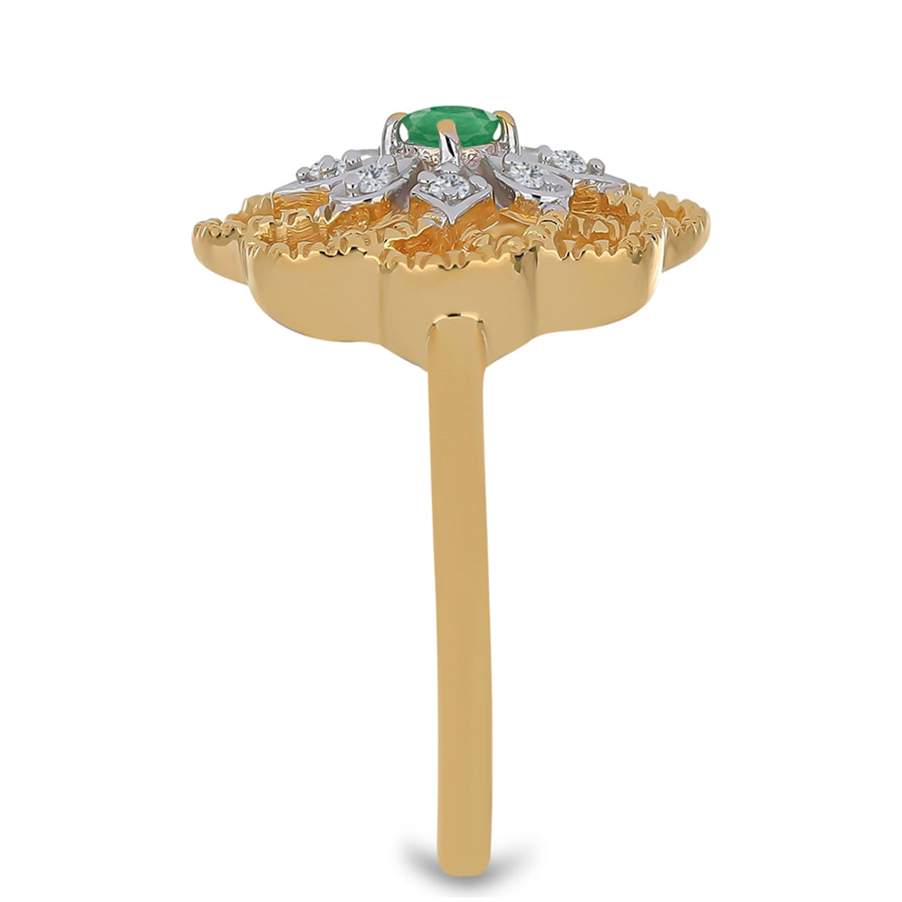 Pozlátený Strieborný Prsteň s Brazílskym Smaragdom a Bielym Zirkónom