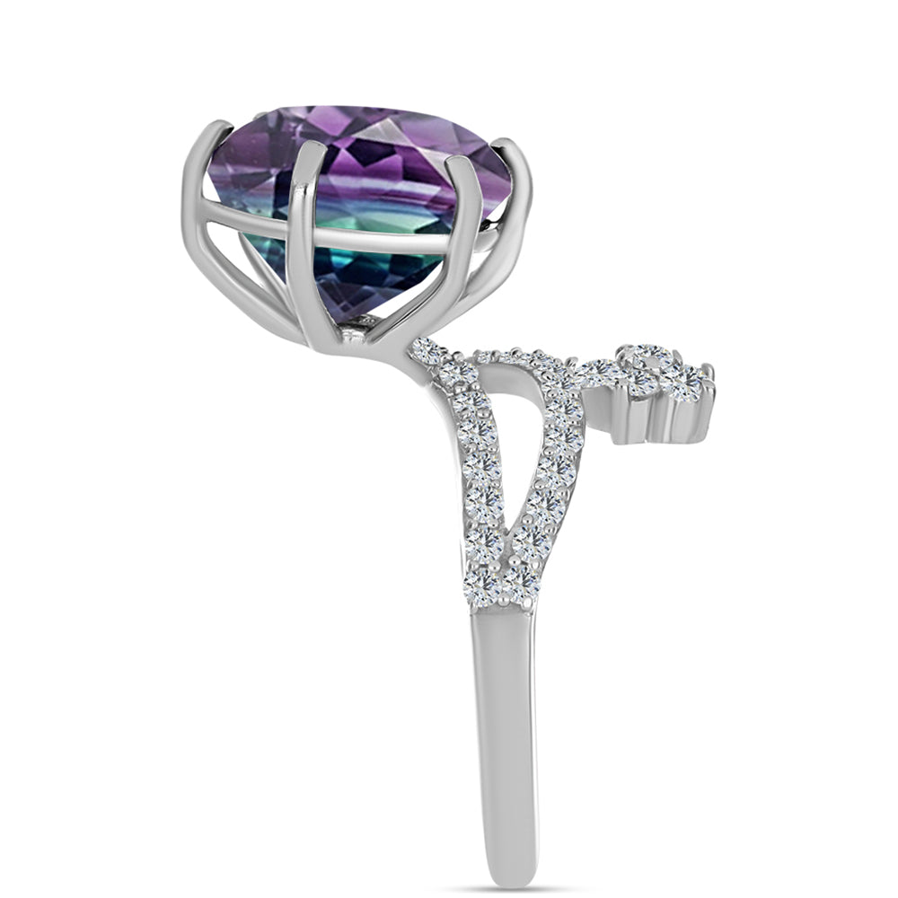 Strieborný Prsteň s so Zebra Fluoritom a Bielym Topásom