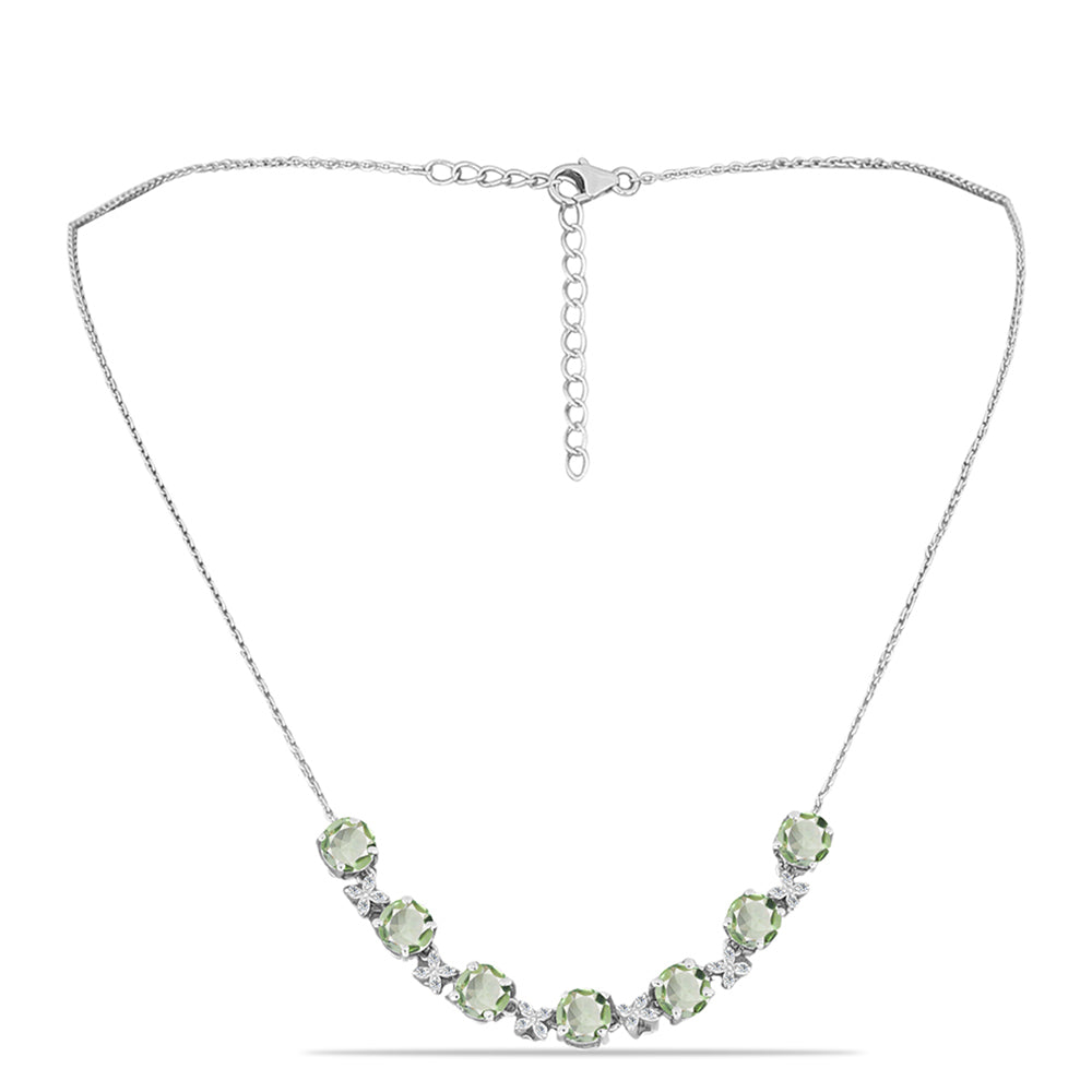 Strieborný Náhrdelník s so Zeleným Ametystom a Bielym Topásom