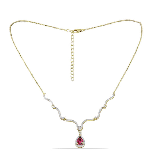 Pozlátený Strieborný Náhrdelník s Rhodolitovým Granátom a Bielym Topásom