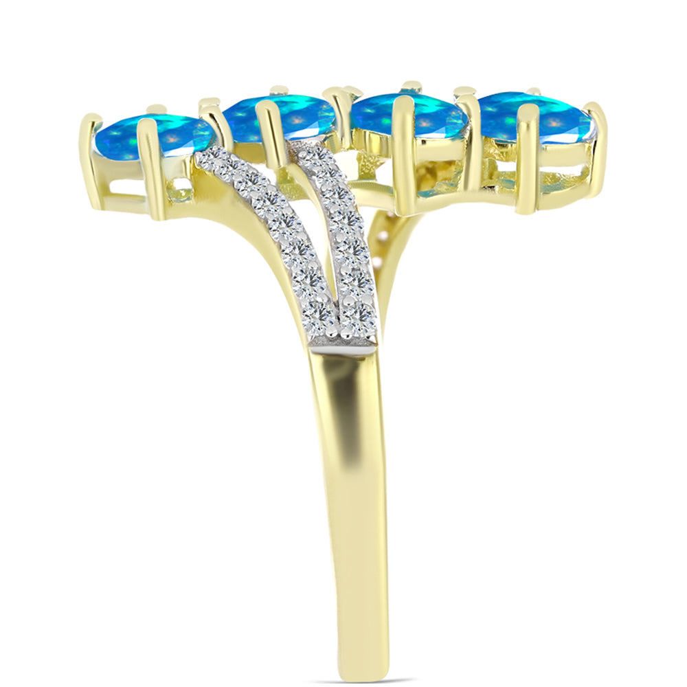 Pozlátený Strieborný Prsteň s Etiópskym Paradise Opálom a Bielym Topásom